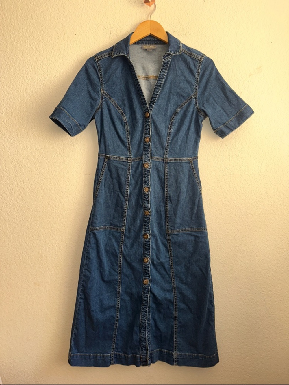 Button-Front Denim Midi Dress, Size M